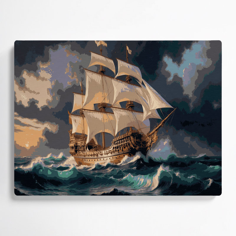 Art mural bleu nautique en galions nautiques
