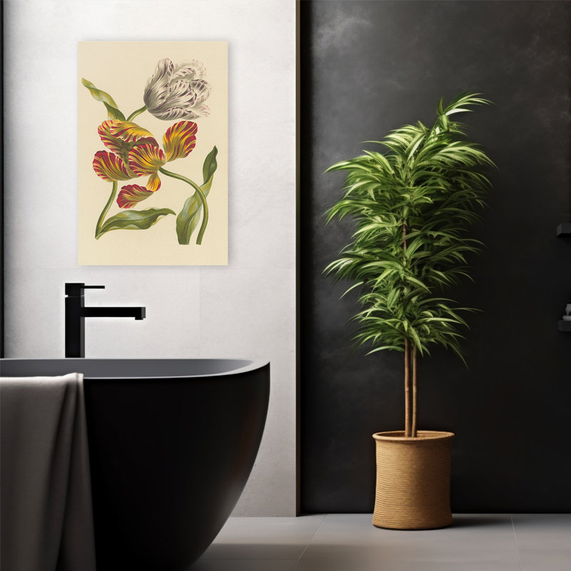 Rétro et deux tulipes, H 24 po x l 16 po