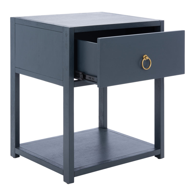 Navy and Gold Acacia Wood 1-Drawer Nightstand