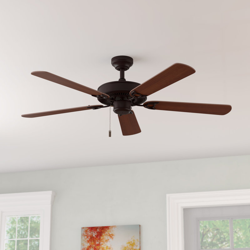 Giancola 52" 5 - Blade Standard Ceiling Fan with Pull Chain, Oiled Bronze with Maple/Walnut Blades