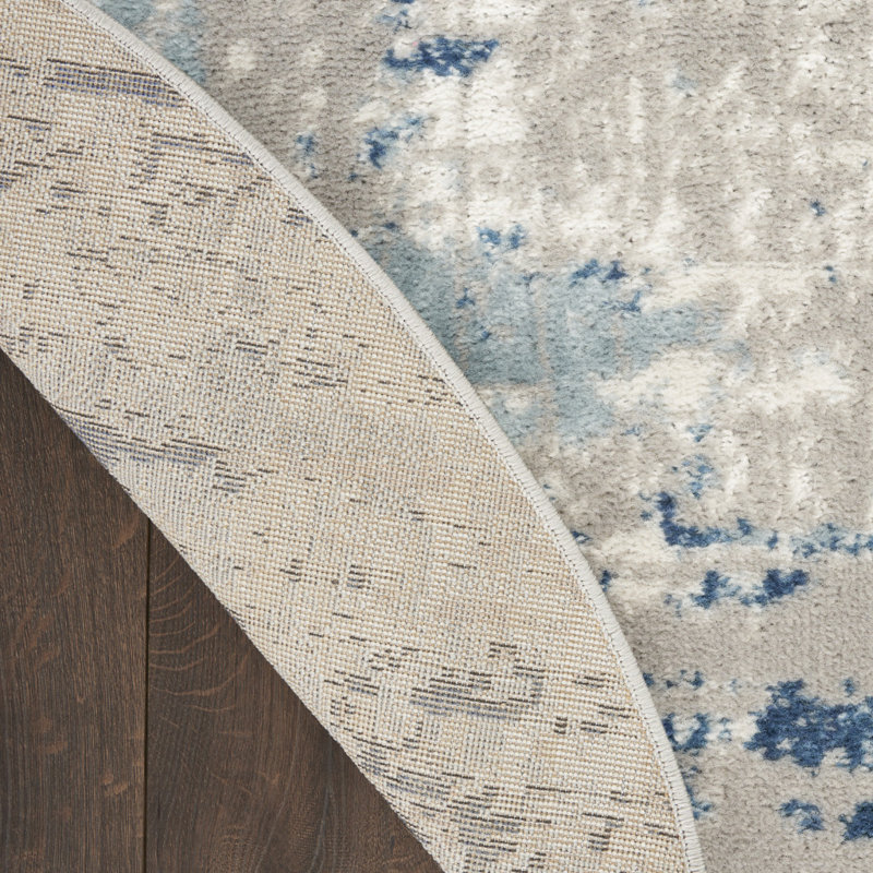 8' Blue And Gray Round Abstract Power Loom Area Rug