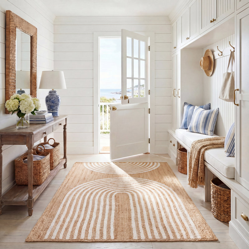 Tapis abstrait en jute / sisal Sarok, Tapis de couloir 2 pi 3 po x 9 pi