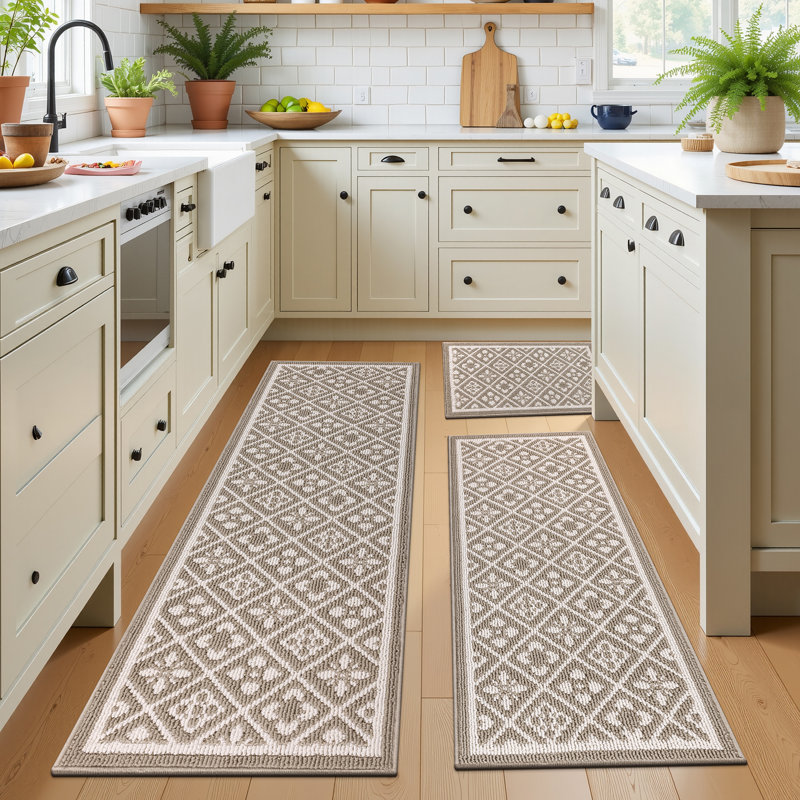  Tapis de cuisine antidérapant et lavable antidérapant (ensemble de 3), Beige