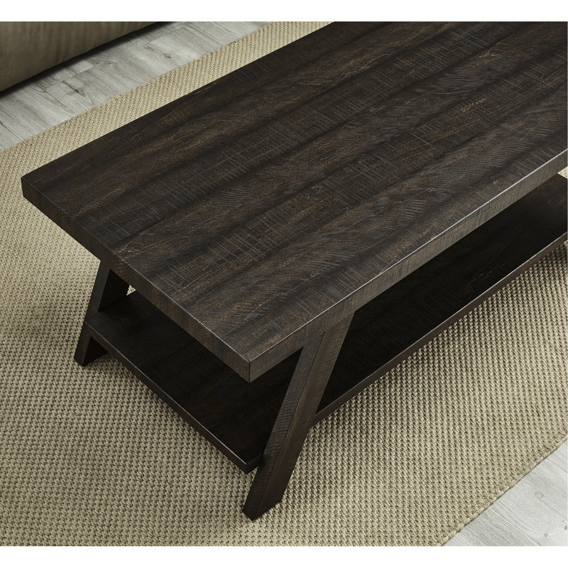 Table basse gris anthracite et beige patiné - 3 tablettes de rangement contemporaines en bois, Espresso