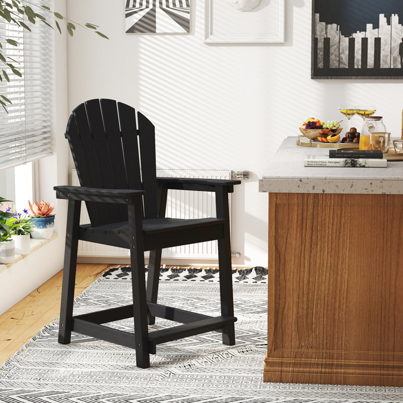 Outdoor HDPE Adirondack Chair / Patio Bar Stool, Black