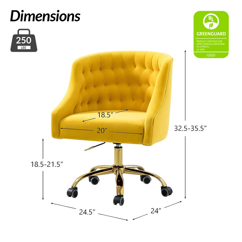 Chaise de travail en velours Doreen, Velours jaune