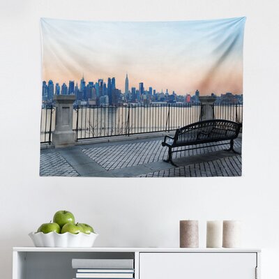 Ambesonne Landscape Tapestry, Bench In New York City Midtown Manhattan Sunset Hudsn River Skyline Scenery Photo, Fabric Wall Hanging Decor For Bedroom -  East Urban Home, 50586D98D82147599D3A4F39473B0910