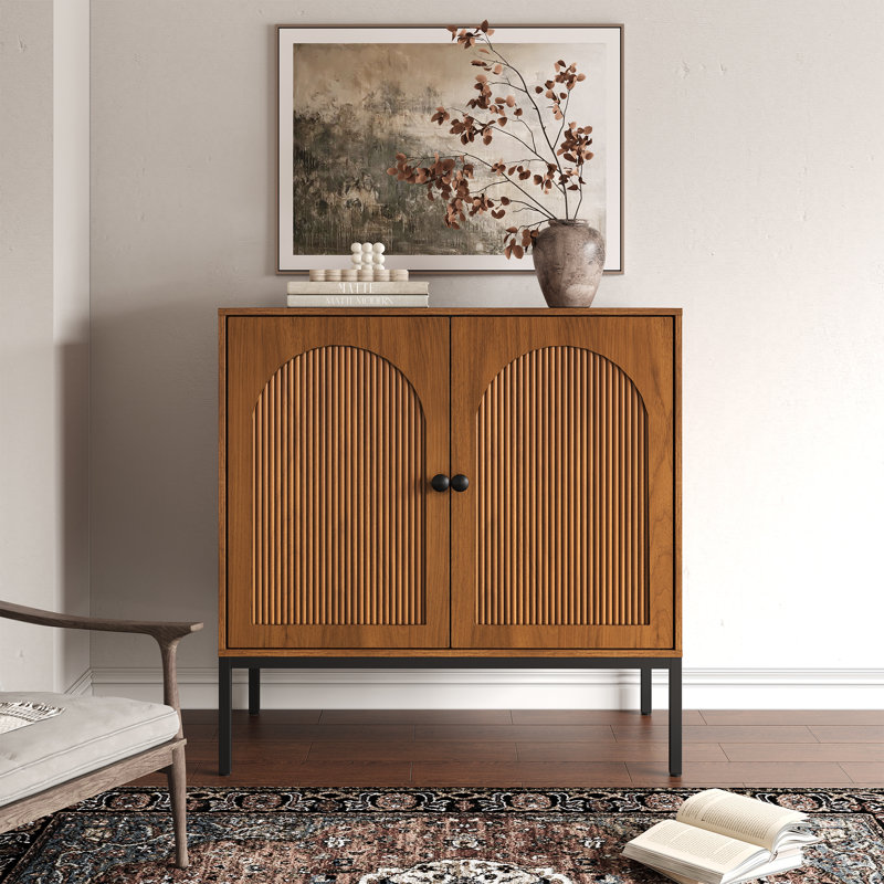 Modern Minimalist Style 31.5‘’ Wide Fluted Panel Sideboard（set Of 3）, Walnut