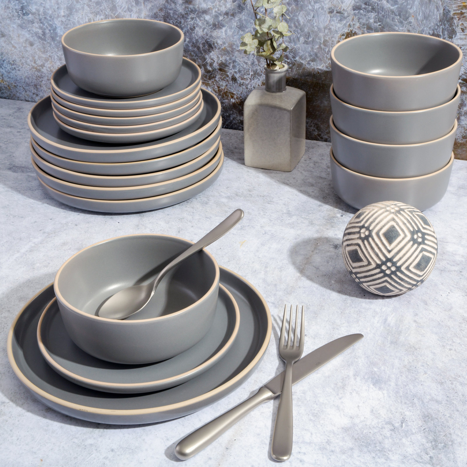 Holiday Porcelain Dinnerware Set, Gray
