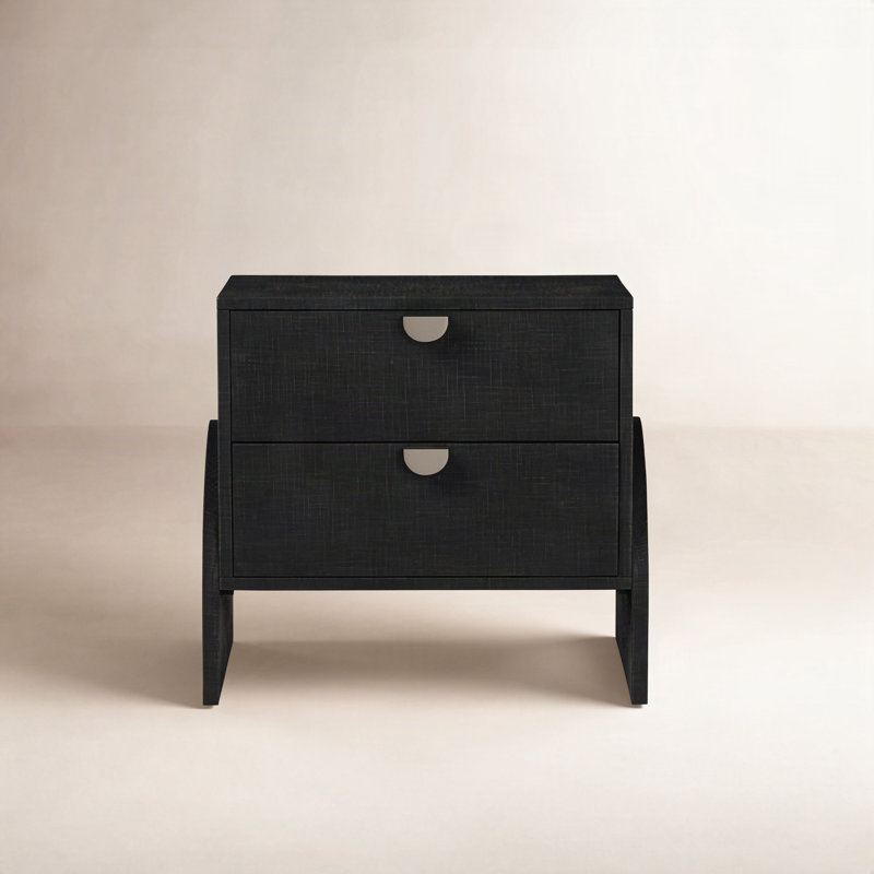 Cressida Nightstand-Ivory Painted Linen, Black Linen