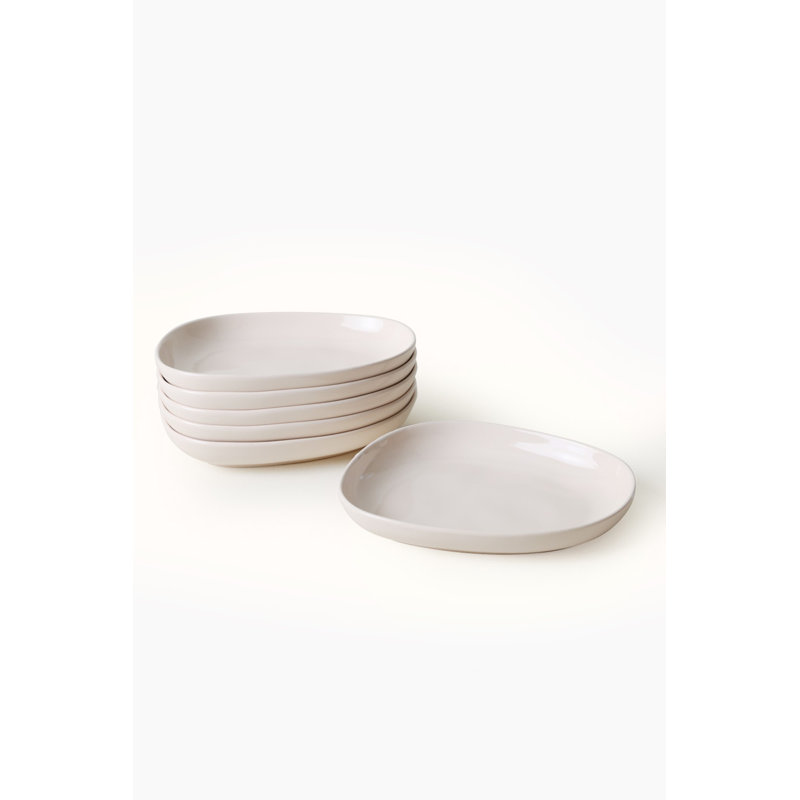 Ensemble d'assiettes élégantes en grès céramique (6 pièces), couleur crème, 9,1 pouces | 100% antibactérien, écologique et facile à nettoyer | Va au lave-vaisselle jusqu'à 122 ° F, va au micro-ondes | Parfait pour les repas et les réceptions