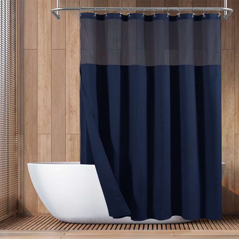 Rideau de douche en mélange de coton gaufré nid d'abeille avec doublure encliquetable, H 84 po x l 71 po