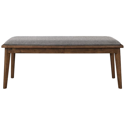 Natural Walnut Finish Dining Seat Bench With Grey Upholstery Fabric Mid-Century Inspired In And