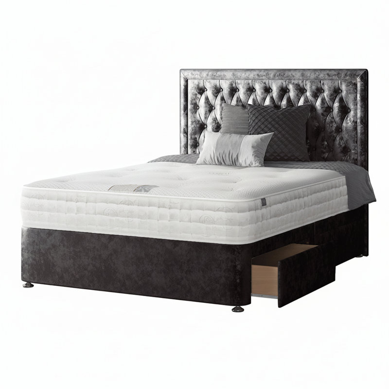 Gallego Upholstered Divan Bed, Double (4'6), Amethyst, 2 Foot-end Drawers