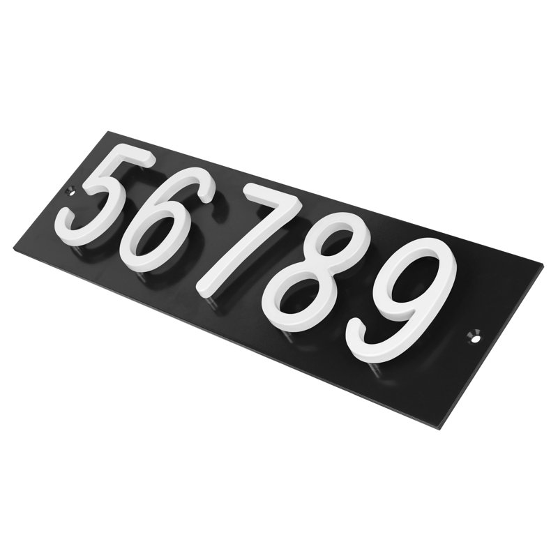 Plaque d'adresse horizontale AMGO, Blanc, Argent argent, Oui