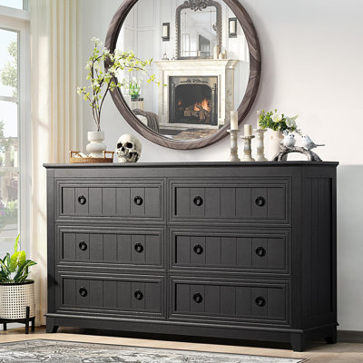 Dragonfly Pottery 54 Inch Wide Wood Dresser Chest of Drawers by Gracie Oaks