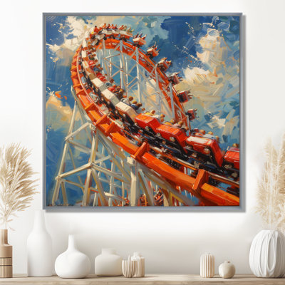 «Orange Orange Roller Coaster Rush - Amusement Parks», reproduction d'art mural