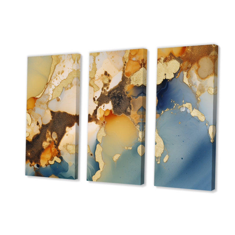 «Brown Luxury Abstract Fluid Art III», reproduction sur toile 3 pièces, H 40 po x l 60 po x P 1 po
