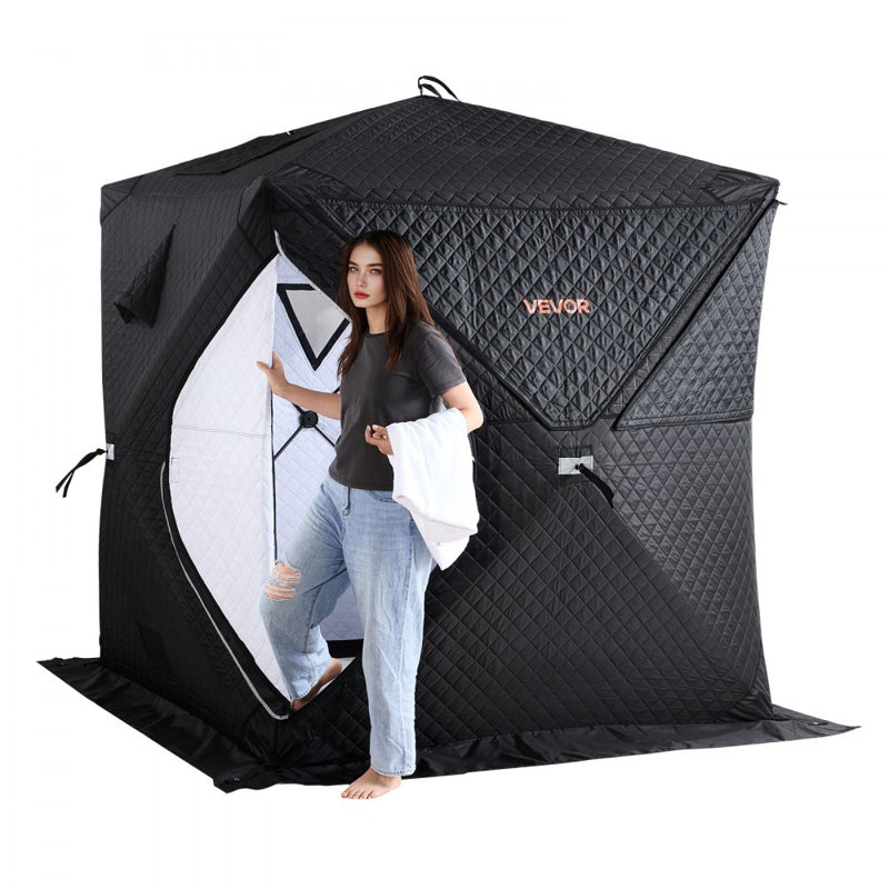 Outdoor Sauna Tent Pro, Portable Steam & Dry Sauna for 4 Persons, Heavy-Duty Oxford Cloth & Carbon Steel, Easy Setup for Camping, Backyard, or Home Gym,Easy Setup(Black)