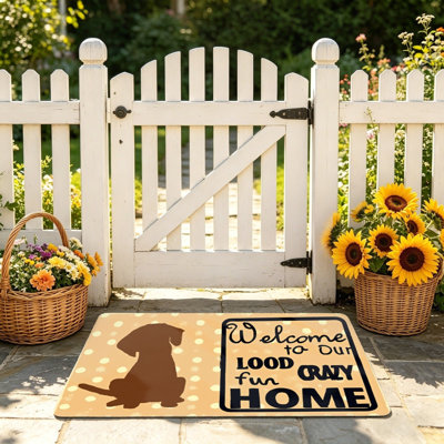Dog Silhouette Welcome Doormat, 24" x 36", for Front Door, Orange & Brown