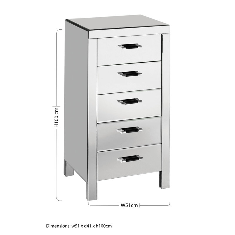 Solid Wood 51cm W 5 - Drawer Chest of Drawers