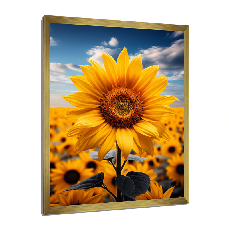 Tournesols jaunes dansant de Benjamin - impression, Encadrement doré, H 20 po x l 12 po x P 1 po