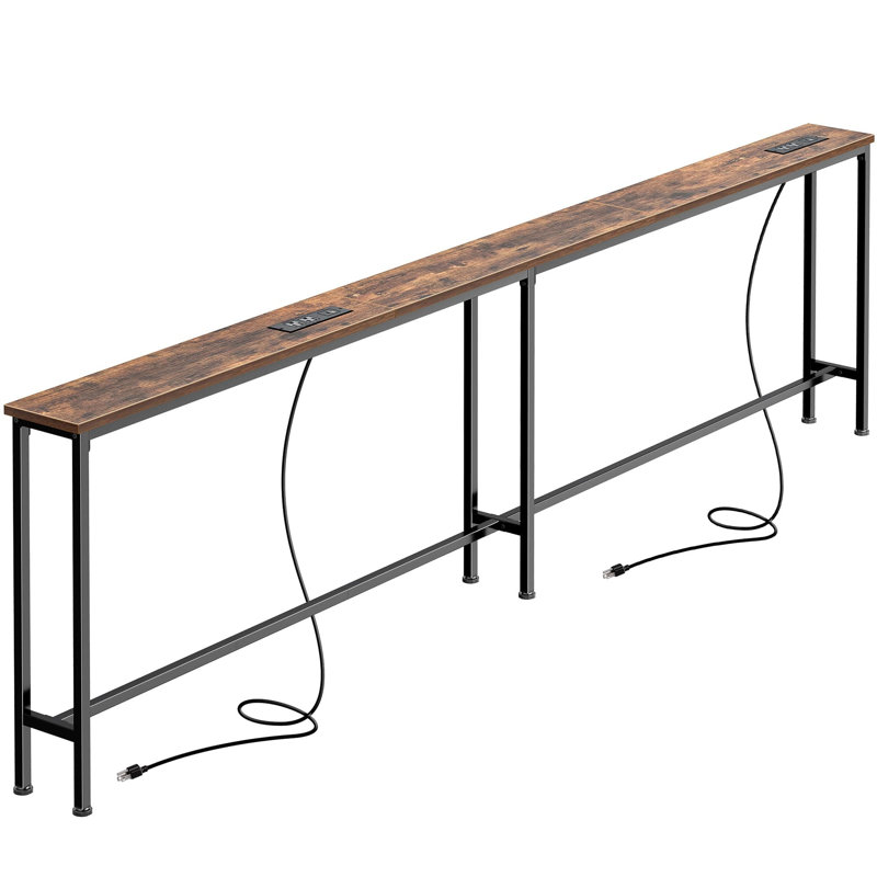 Sofa Table With Power Outlets And USB-C Ports, Narrow Console Table With Storage For Behind Couch, Entryway, And Small Spaces, Rustic Brown