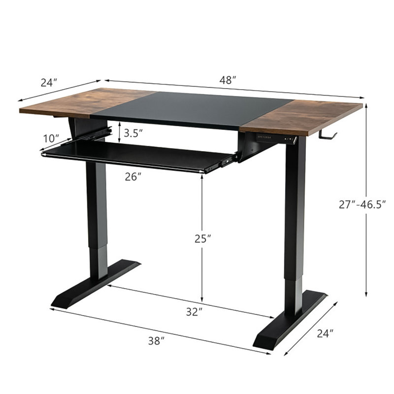 Bureau à hauteur réglable Khaleeqa, Noir / brun rustique