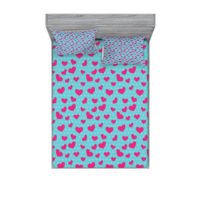 Ensemble de draps image rétro avec cœurs, Ensemble de drap pour grand lit avec drap-housse