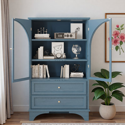 Armoire de rangement vitrée avec 2 tiroirs et tablettes réglables