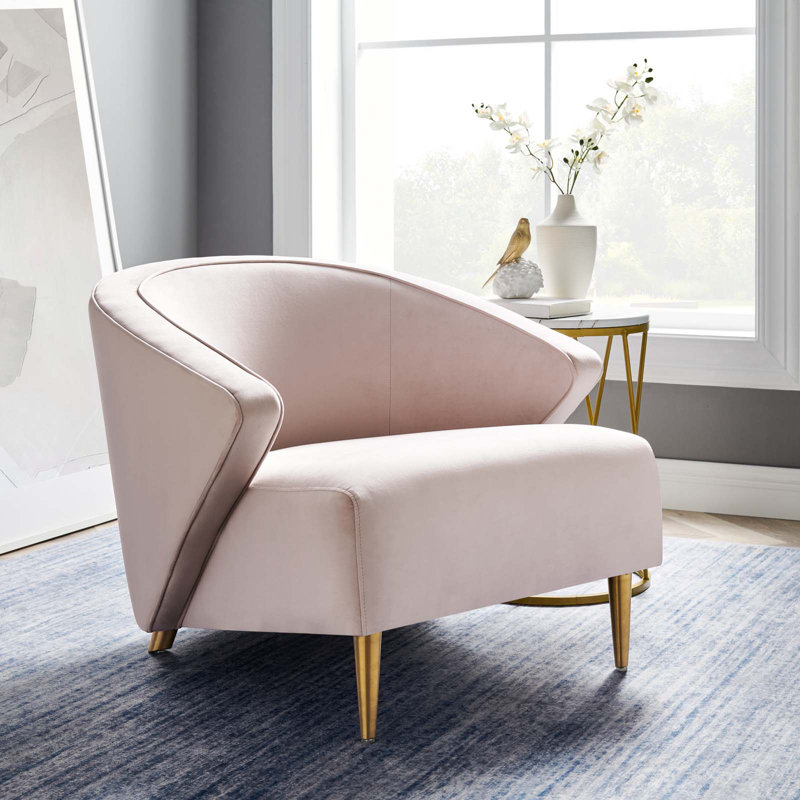 Pink Velvet Mid-Century Modern Accent Chair with Gold Legs