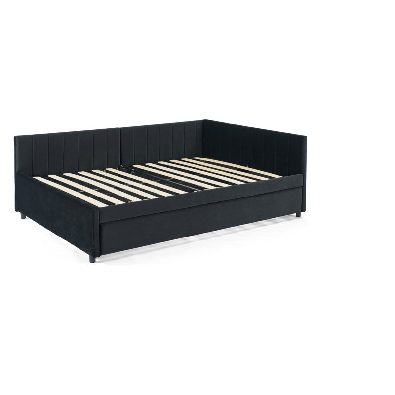 Lit de jour double avec couchette rembourrée capitonnée, structure de canapé-lit avec dossier et accoudoirs confortables, velours (79,5 po x 58 po x 25 po)