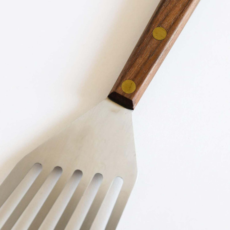 4" X 9" Jumbo Slotted Chef's Turner, Walnut Handle - Right-Hand