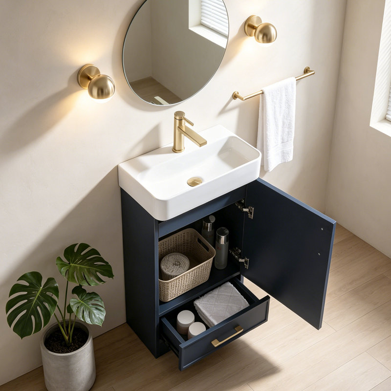 Mini-meuble-lavabo simple 18 po Modern, Bleu