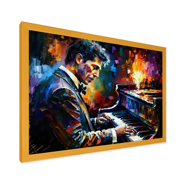 Man Playing Piano III - Print on Canvas Wildon Home Size: 32 W x 24 H, Format: Gold Picture Framed Canvas