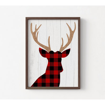 Renne imprimé à carreaux rouges de Noël, art mural, cerf, Rudolph, minimaliste moderne, affiche encadrée, décoration de chambre d'enfant