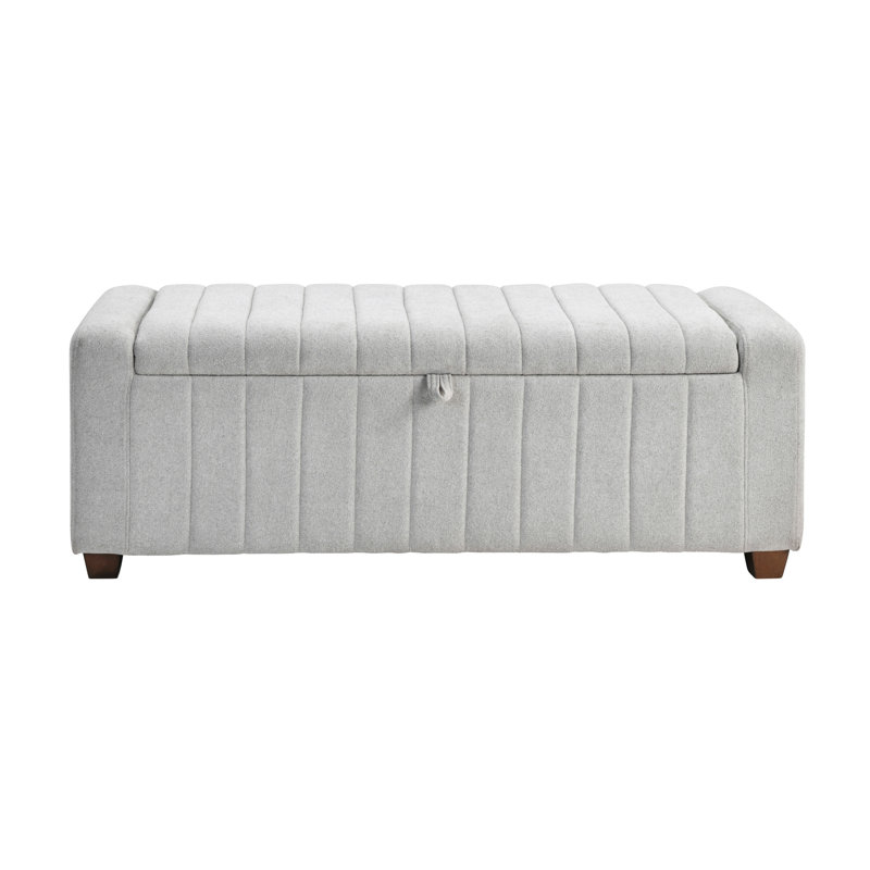 Storage Bench With Gray Boucle Fabric And Plywood Support Contemporary Covering Space, Gray