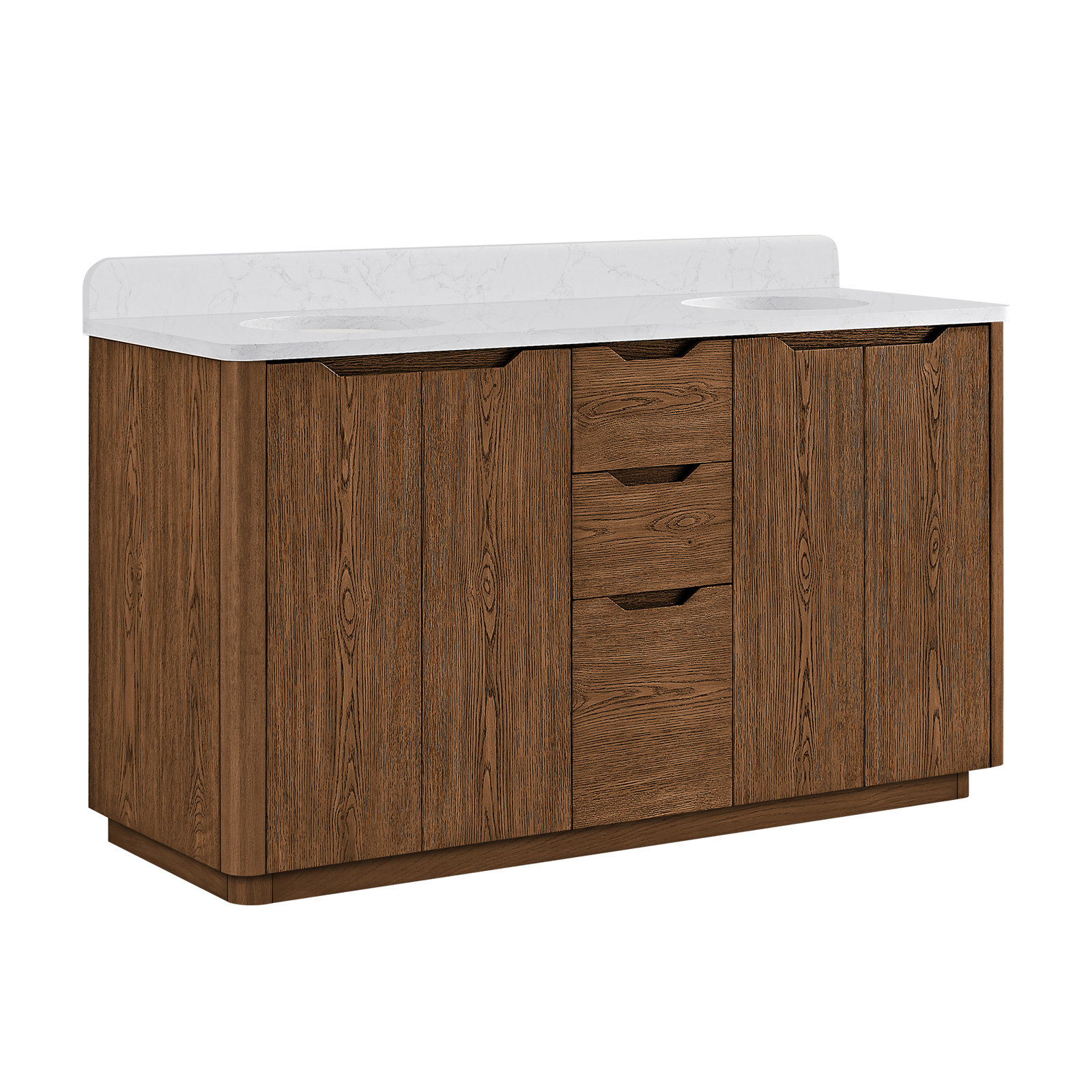 Innes 60" Marble Top Double Sink Bathroom Vanity, Oak Weathered Brown