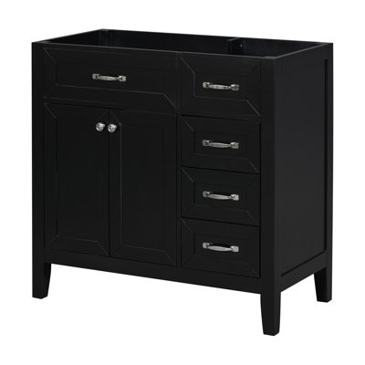 Meuble-lavabo 36 po sans lavabo, base d'armoire seulement, armoire de salle de bain avec tiroirs, structure solide et panneau de fibres à densité moyenne, noir