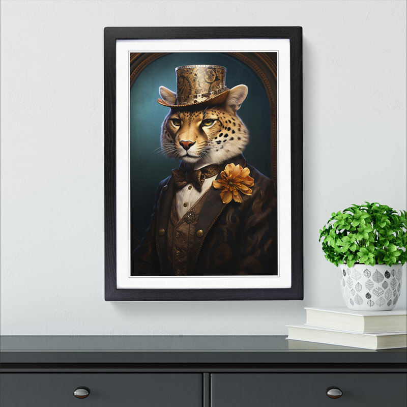 Cheetah Victorian No.2 - Single Picture Frame Print on Wood, Black Framed, 46cm H x 34cm W x 2cm D
