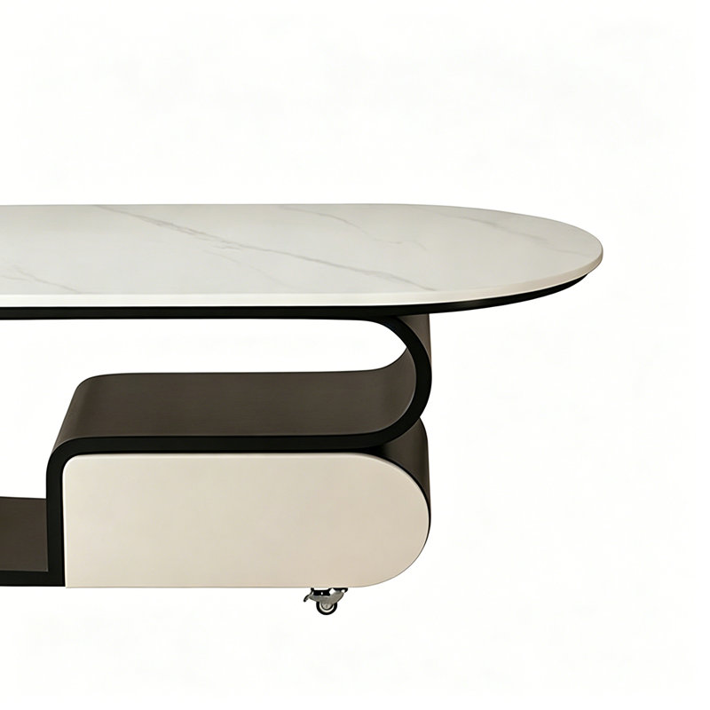 Modern Light Luxury Cream Coffee Table, White/Gray, 17.71" H x 51.18" L x 27.55" W, Black/White