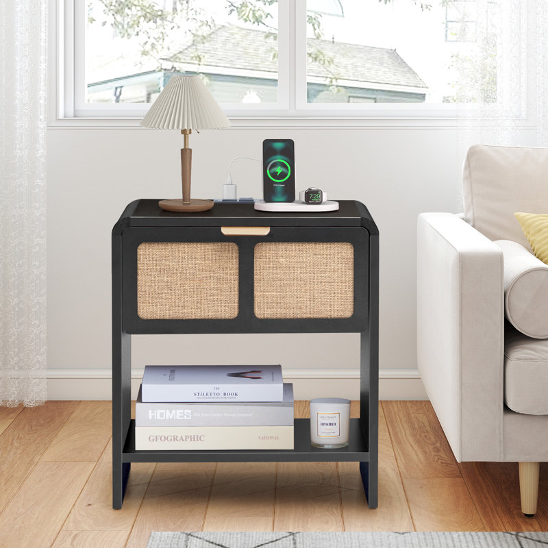 Table de bout avec station de charge, Noir