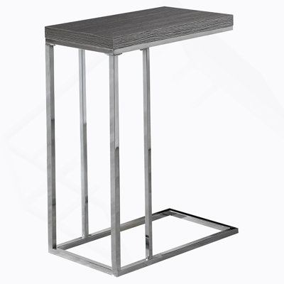 Accent Table, C-Shaped, End, Side, Snack, Grey Laminate, Chrome Metal, Contemporary, Modern