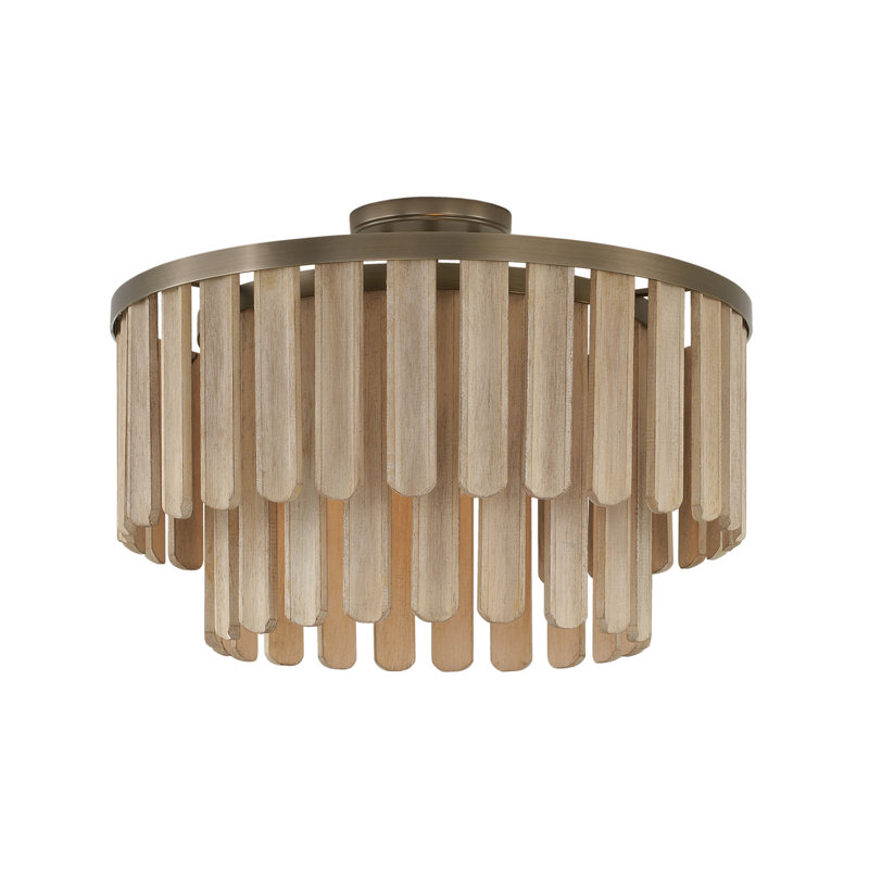 20" W x 14" H 1-Light Dual Mount Pendant in Dark Brass with Handcrafted Mango Wood in Nordic Grey Stain