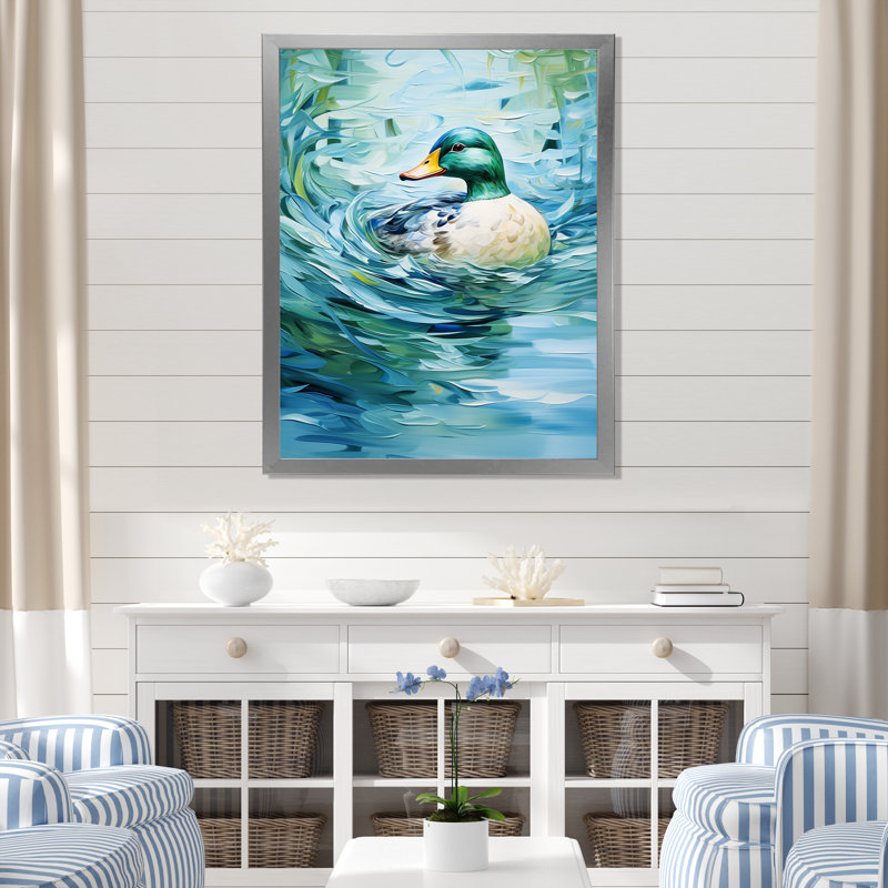 «Duck Abstract Ripples II», art mural canard, Cadre simple argenté, H 20 po x l 12 po x P 1 po