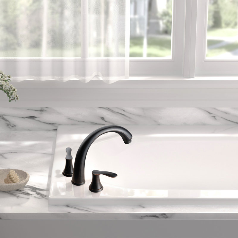Robinet de baignoire romaine à deux poignées à fixation sur le comptoir avec valve brute, Bronze
