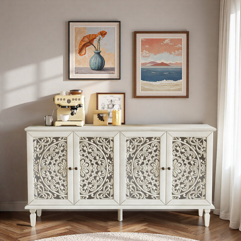 Buffet floral ajouré Floral, Blanc / gris antique
