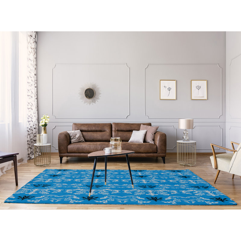 Tapis damassé bleu / blanc, Rectangle 9 pi x 12 pi