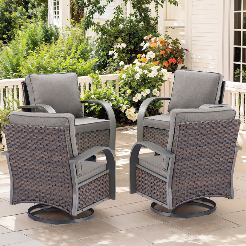 Chaises pivotantes d'extérieur en rotin avec coussins Bobra (ensemble de 4), Gris
