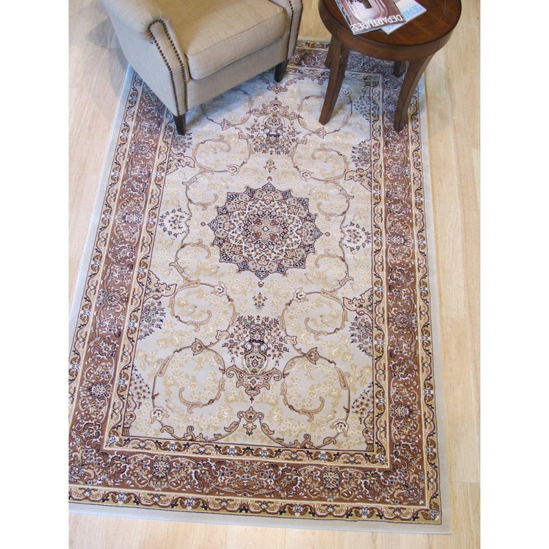 Pleasant Plains Oriental Ivory Machine Made Area Rug, Rectangle 3'11 x 5'11